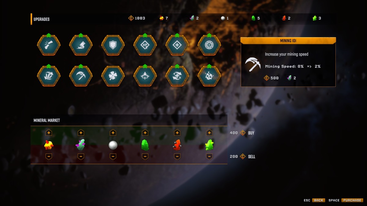 Deep Rock Galactic: Survivor screenshot showing permanent upgrades.