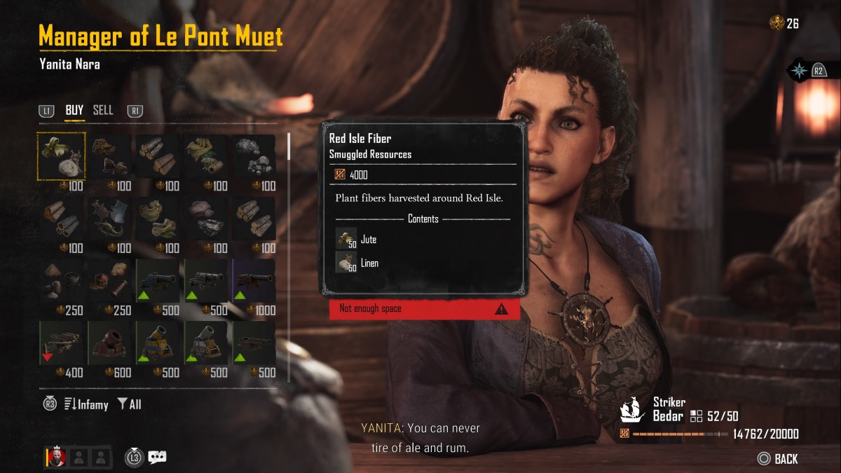 Black Market menu in Skull and Bones, showing all the goods on sale for Pieces of Eight
