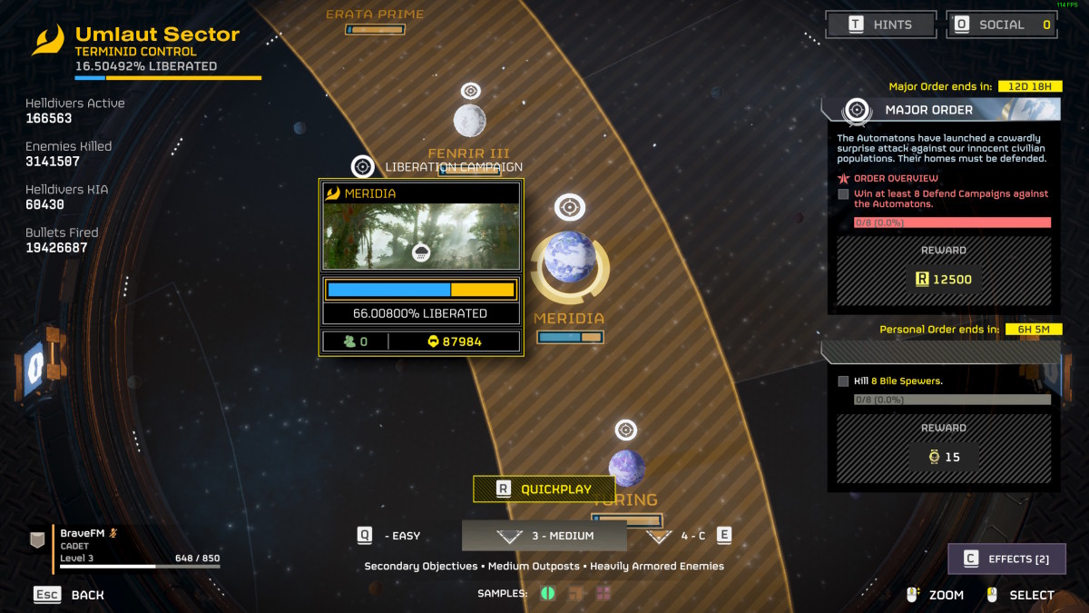 A map showing Terminid planets, where players can find Helldivers 2 Bile Spewers