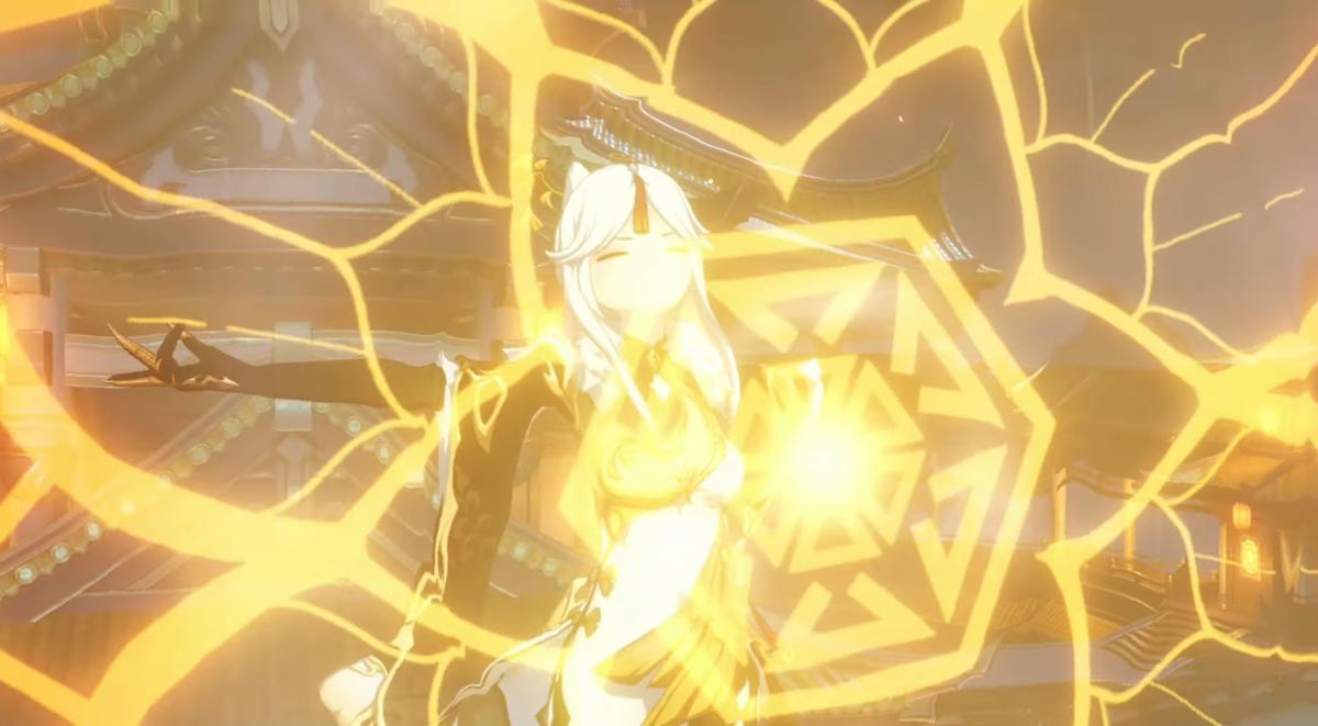 Genshin Impact screenshot of Ningguang casting powerful magic.