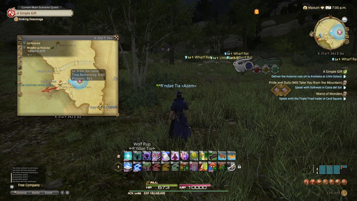 A Final Fantasy 14 map showing a nearby FATE