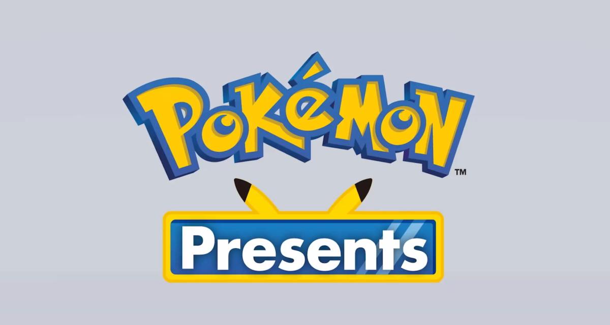 Pokémon Presents logo on grey background.