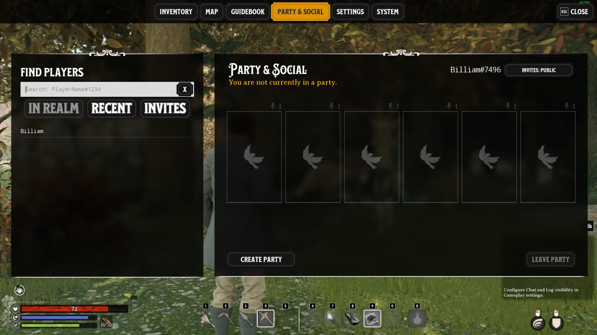 Nightingale's multiplayer screen, showing an empty party selection and no friends