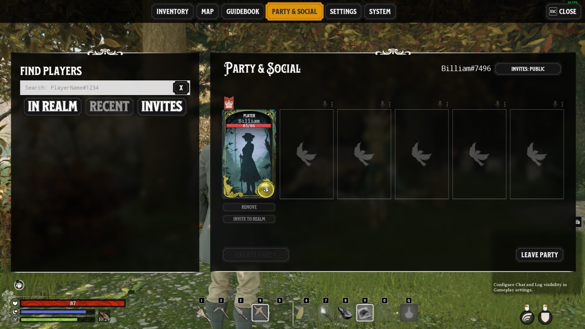Nightingale's multiplayer menu showing party creation