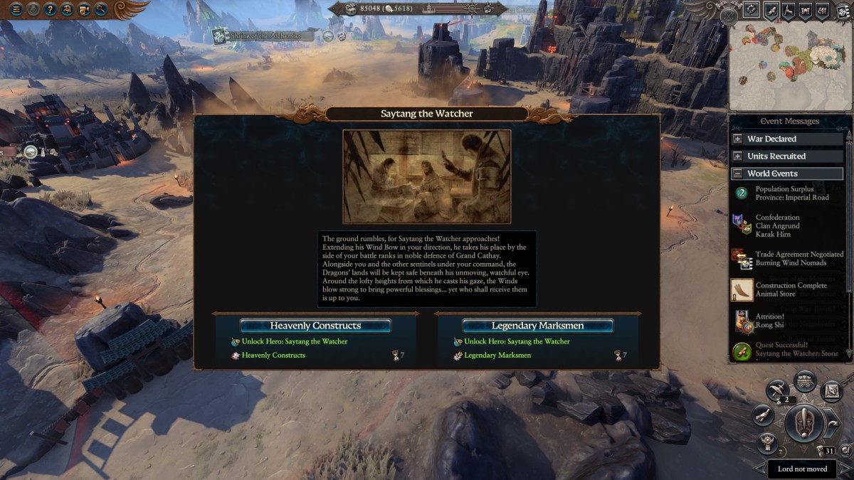 Total War: Warhammer 3 screenshot of Saytang the Watcher's recruitment.
