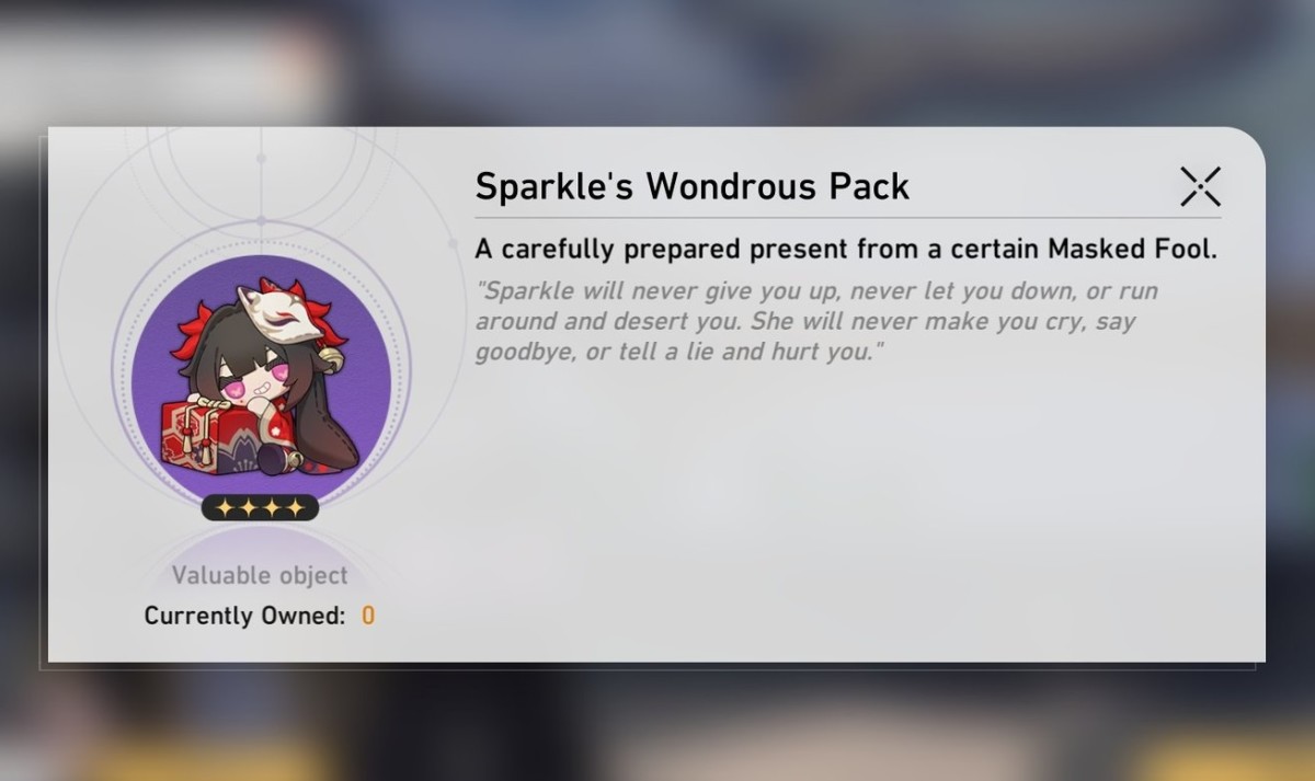 Honkai: Star Rail item description for Sparkle's Wondrous Pack.