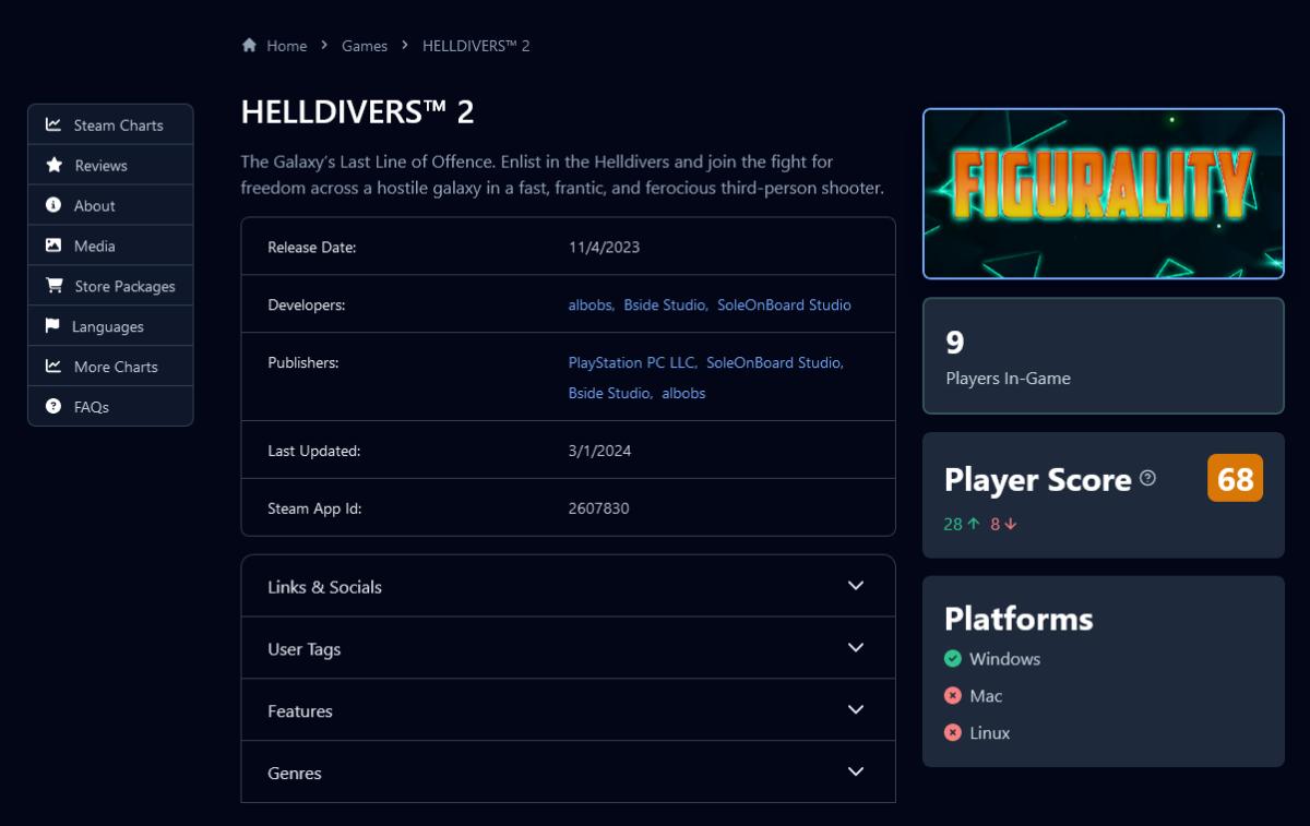 Screenshot of a fake Helldivers 2 listing on Steam.