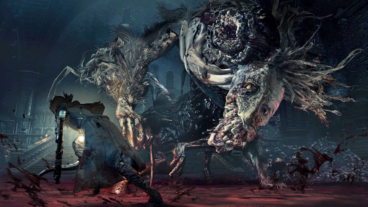 A Bloodborne boss attacking the player character