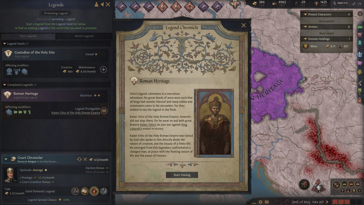 Crusader Kings 3 Legends of the Dead screenshot of a completed chronicle.