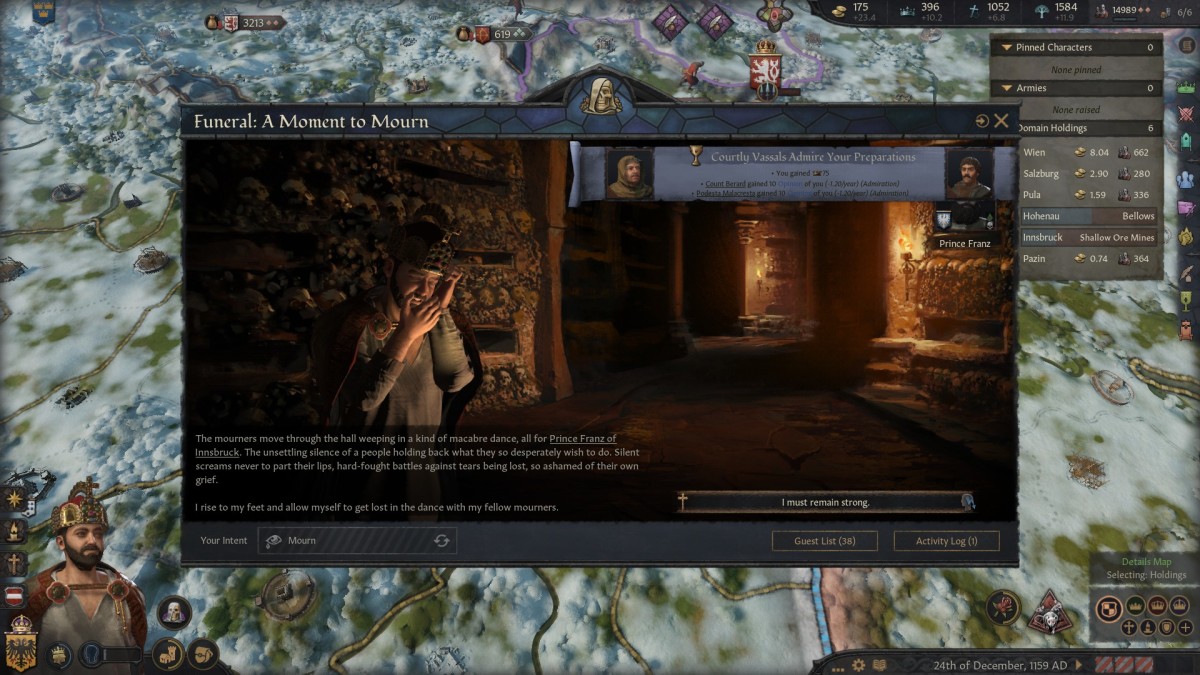 Crusader Kings 3: Legends of the Dead screenshot of a funeral.