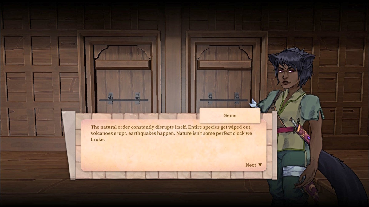 A Merchants of Rosewall character speaking to the player about nature cycles