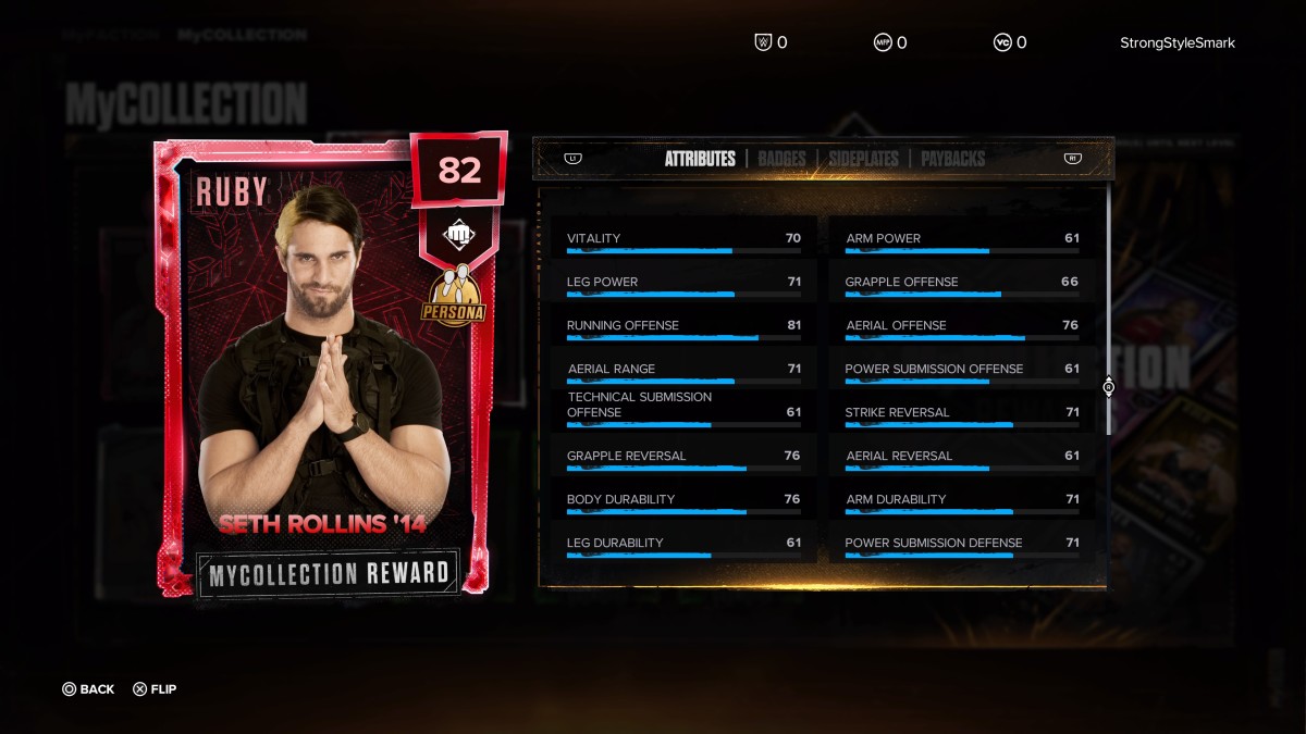 WWE 2K24 MyFaction Seth Rollins 14 Persona Card