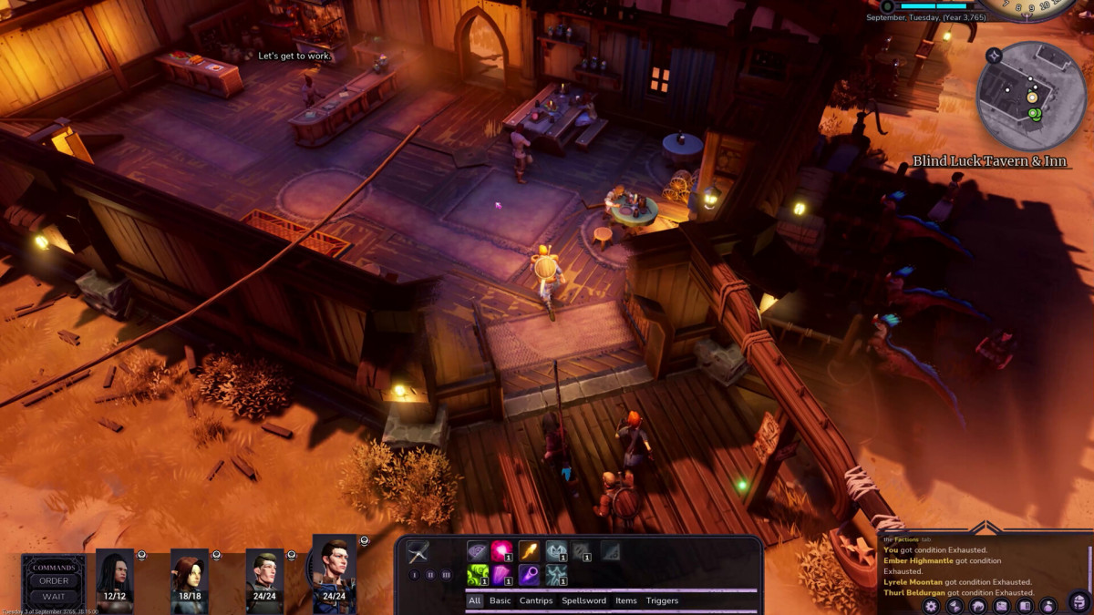 Unforetold: Witchstone screenshot showing a party of adventurers entering an inn.