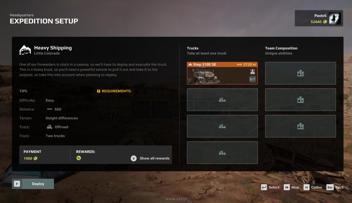 Expeditions: A MudRunner Game expedition setup screen
