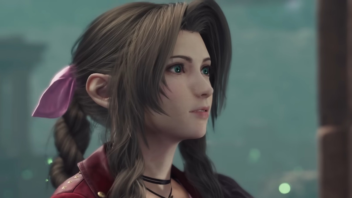 Final Fantasy 7 Rebirth's Aerith, looking to the right with an expression of optimism on her face