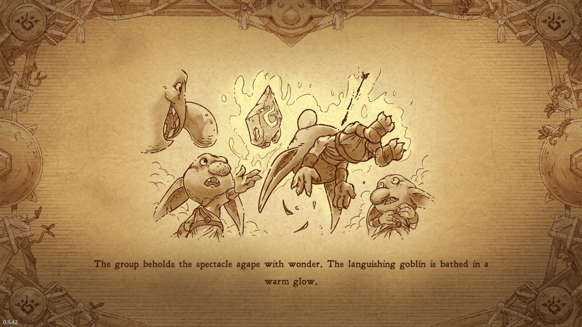 Goblin Stone screenshot showing a page of a storybook with an illustration and text.