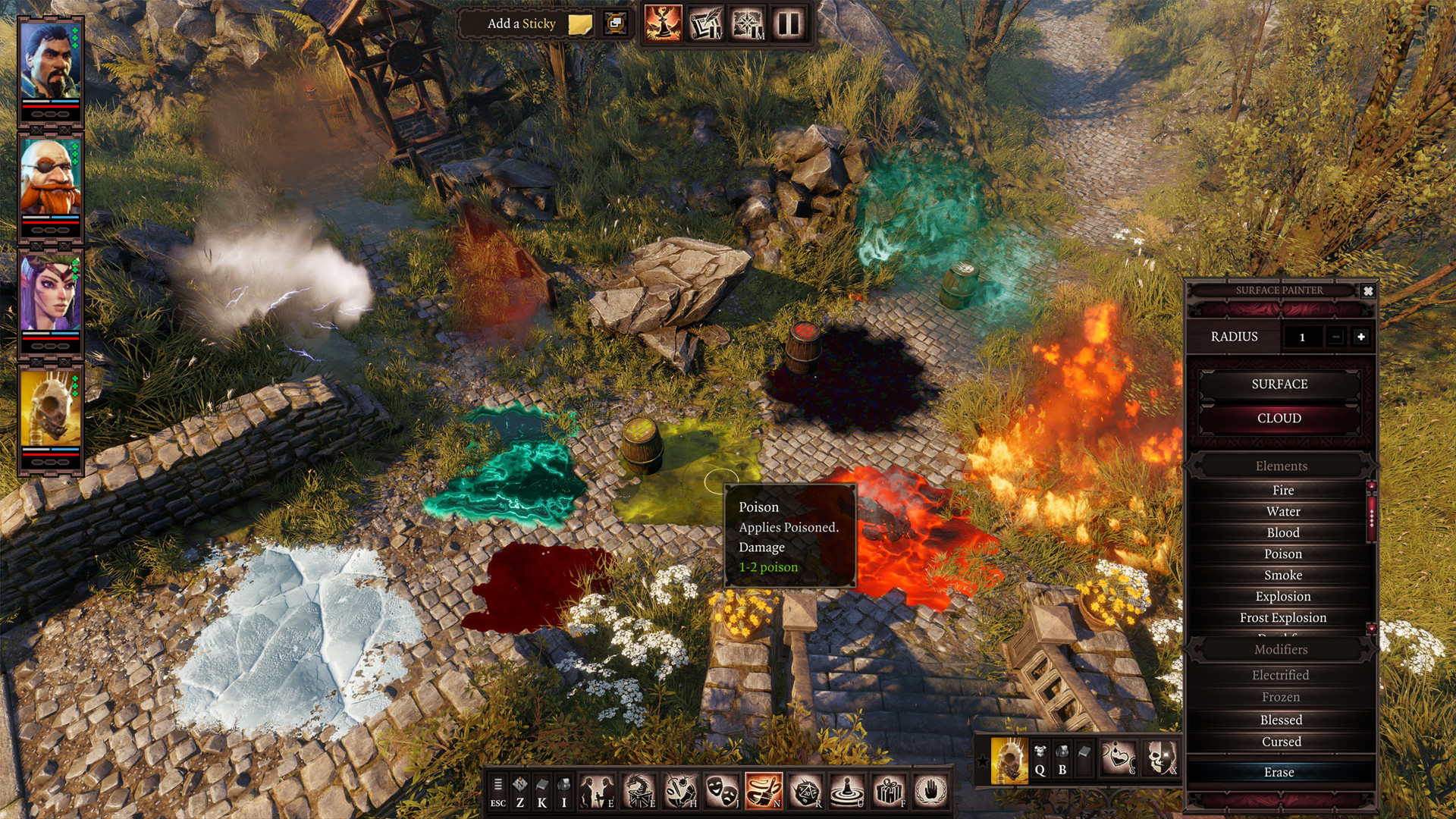 A party of custom characters in divinity Original Sin 2 casting magic spells on the ground