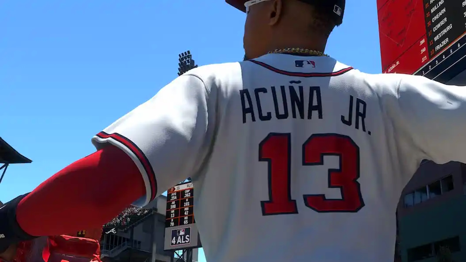 MLB The Show 24's Ronald Acuna Jr throwing a ball