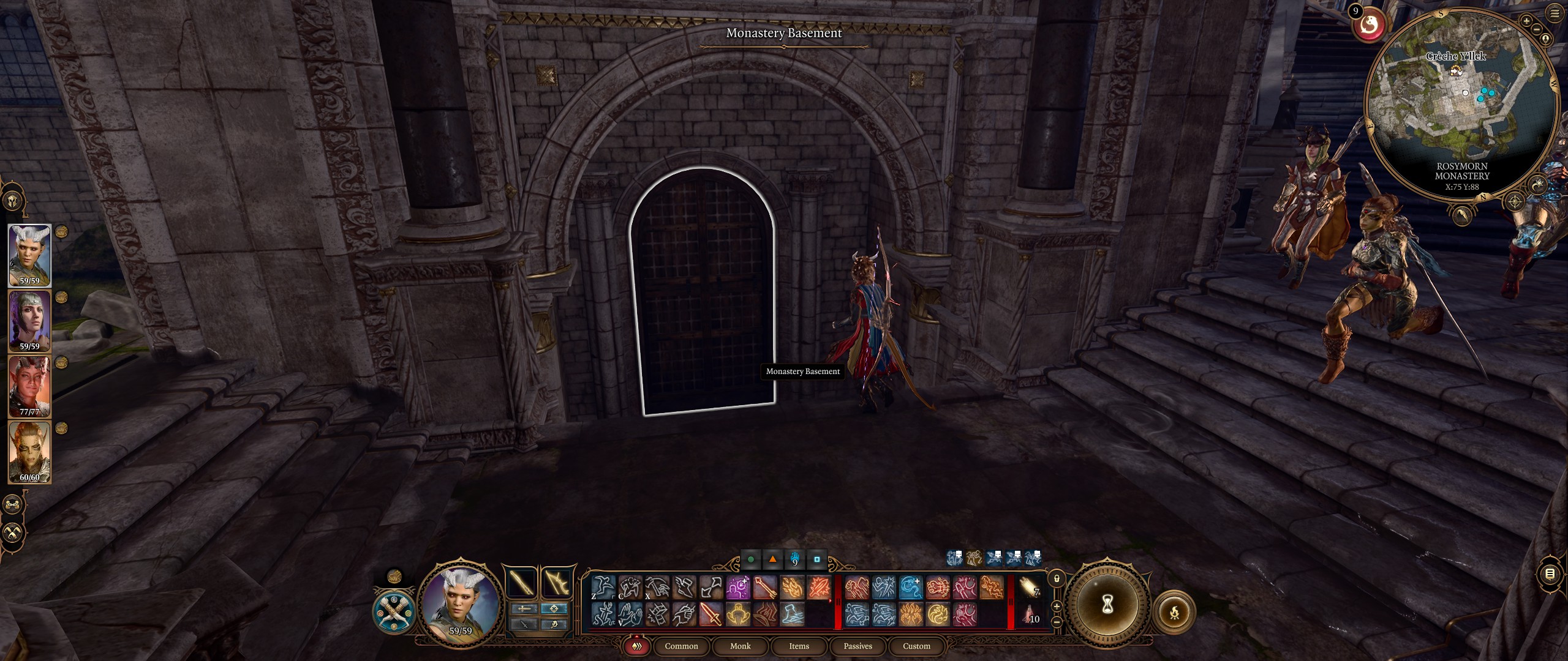 Find the Monastery Basement door to enter the creché.