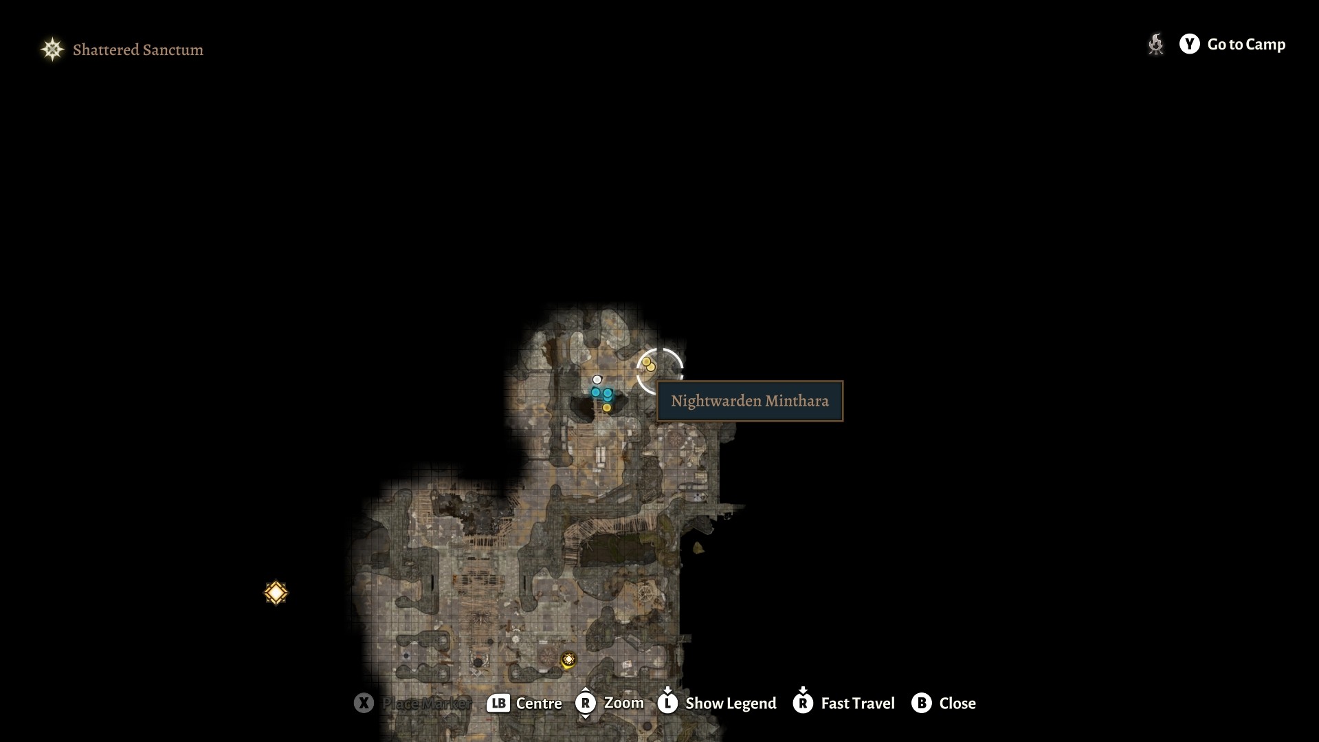Minthara location on the Shattered Sanctum map in BG3