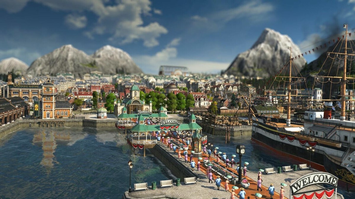 Anno 1800 screenshot of a harbor.