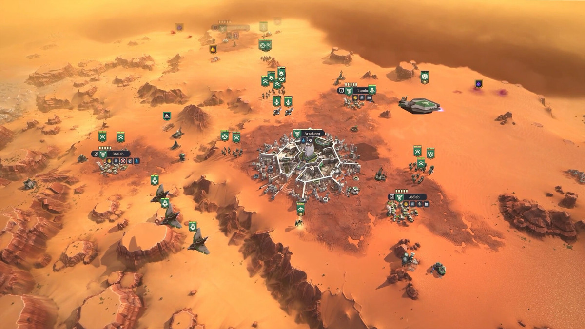 Dune: Spice Wars screenshot of a town on Arrakis.