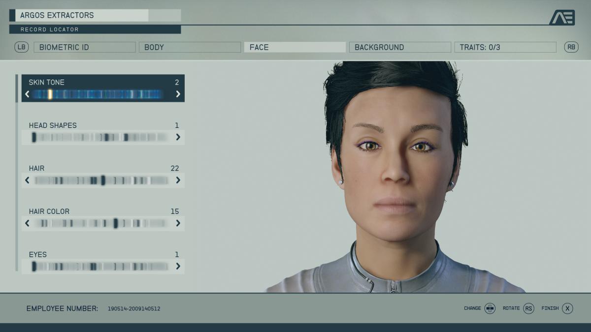 Starfield initial character creation screen