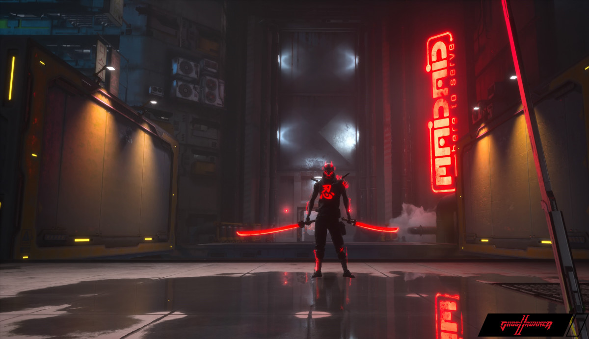 Ghostrunner 2 screenshot of a cyberpunk samurai.
