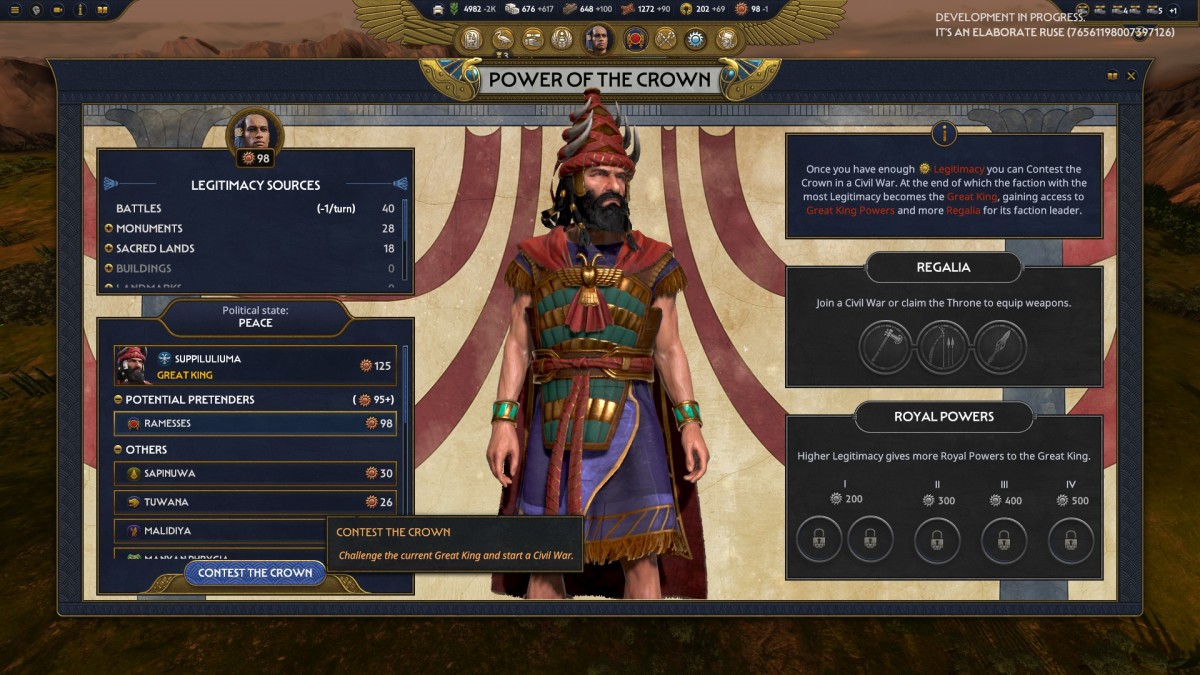 Total War: Pharaoh screenshot of the Hittite struggle for power.
