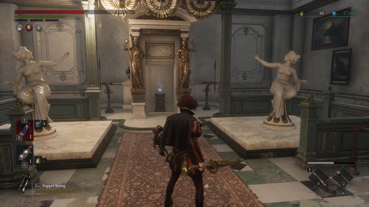 Two statues face each other, revealing a hidden item in Lies of P.