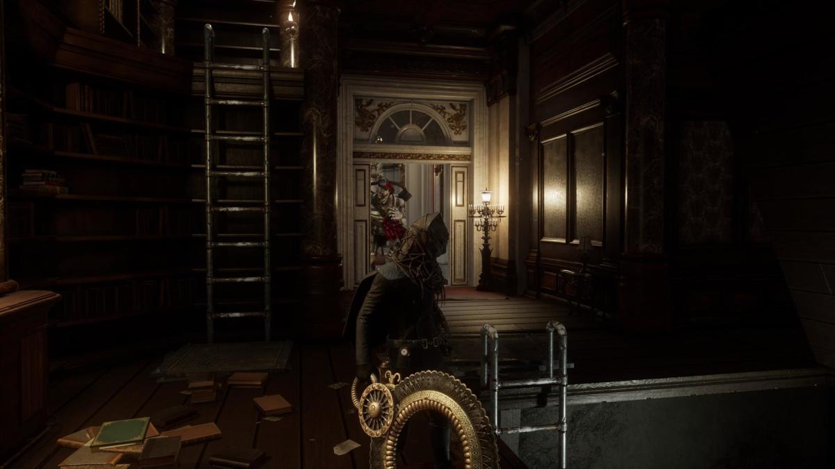 The player is standing next to two ladders, one of which has a chest.
