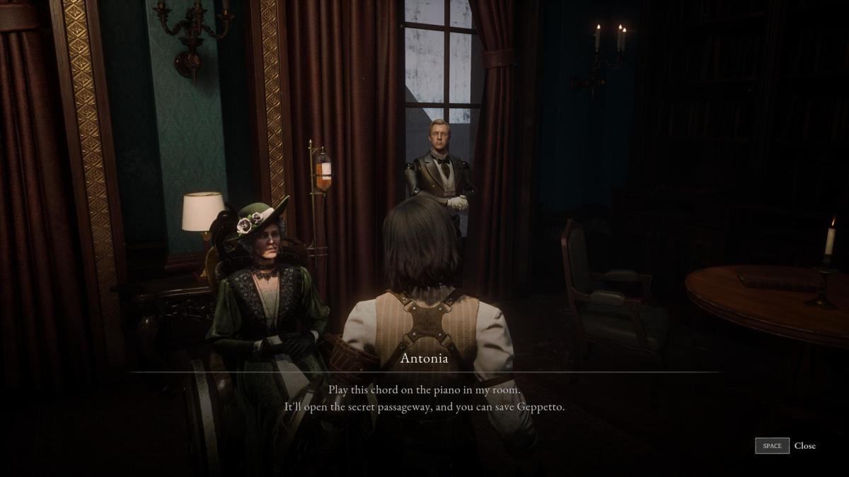 A player is shown talking to an NPC named Antonia. 