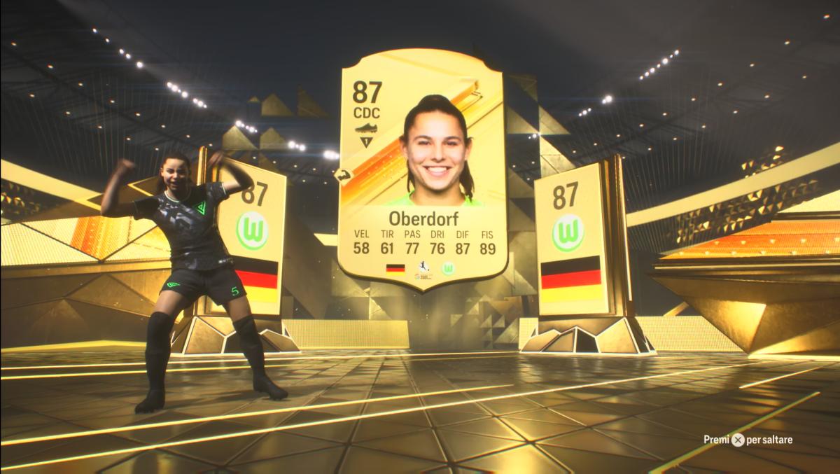 EA FC 24 pack opening animation with a player dancing.