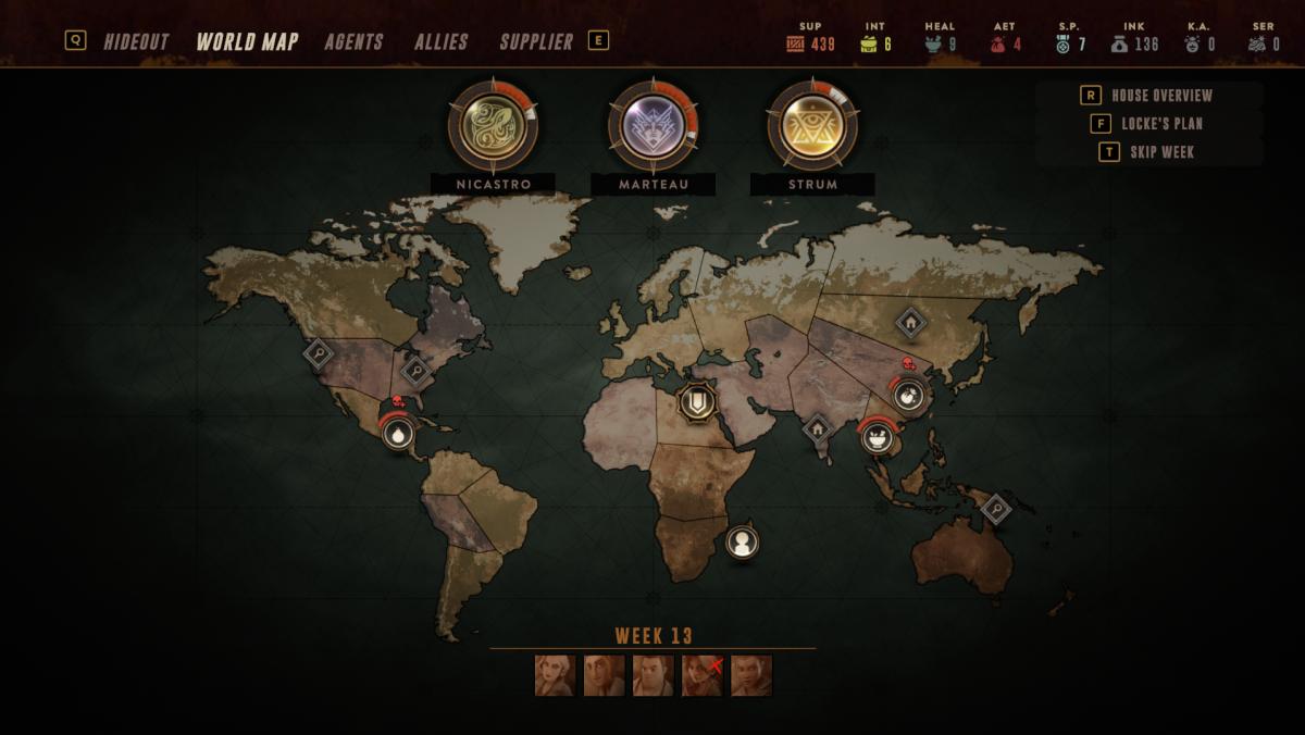 The Lamplighters League world map screenshot.