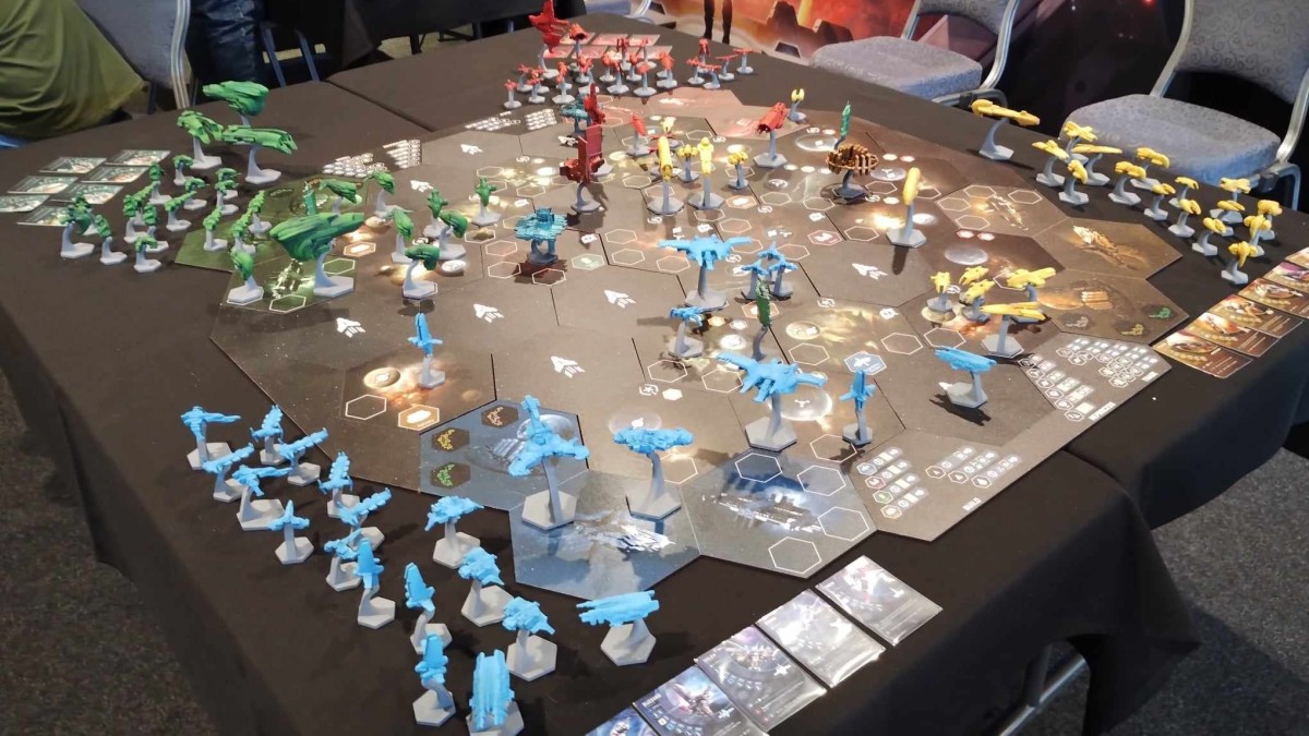 Eve Online the board game laid out on table