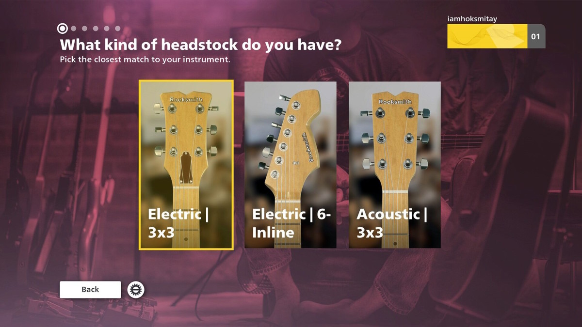Three headstock options are shown for electric and acoustic guitars.