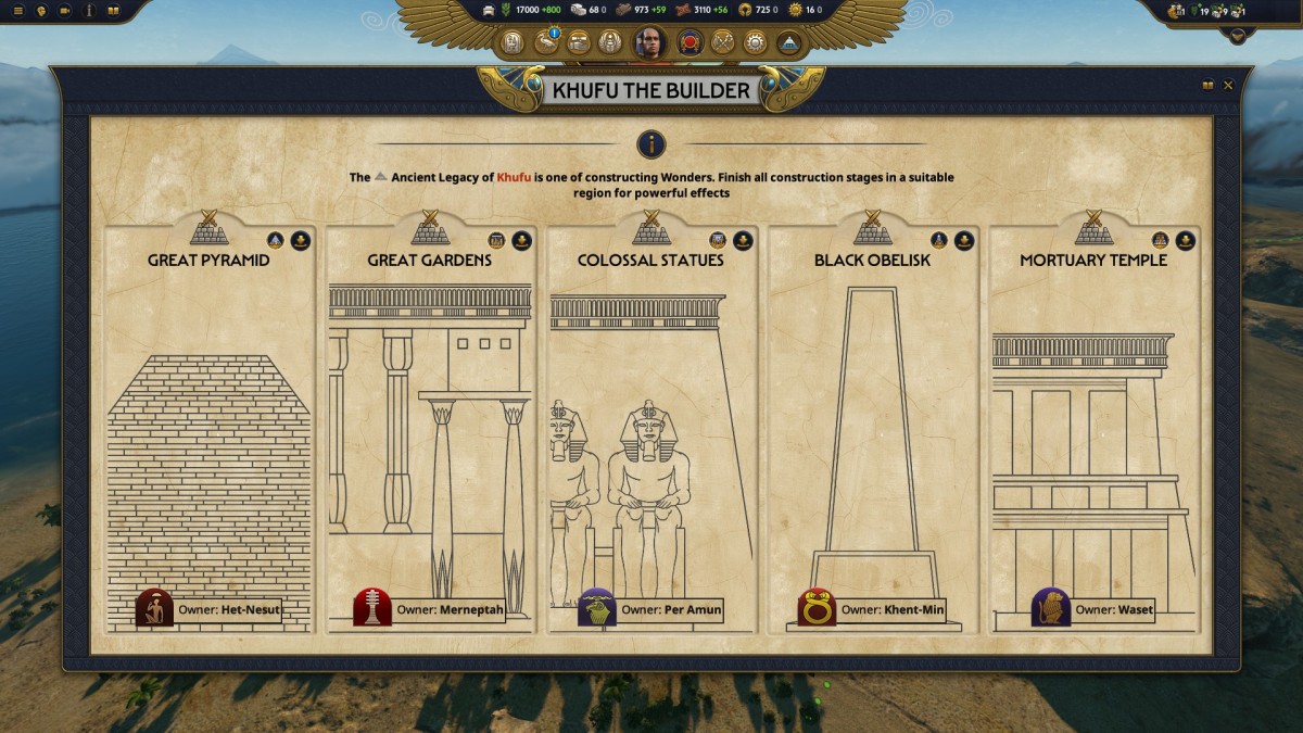 Total War: Pharaoh Khufu Ancient Legacy screen.