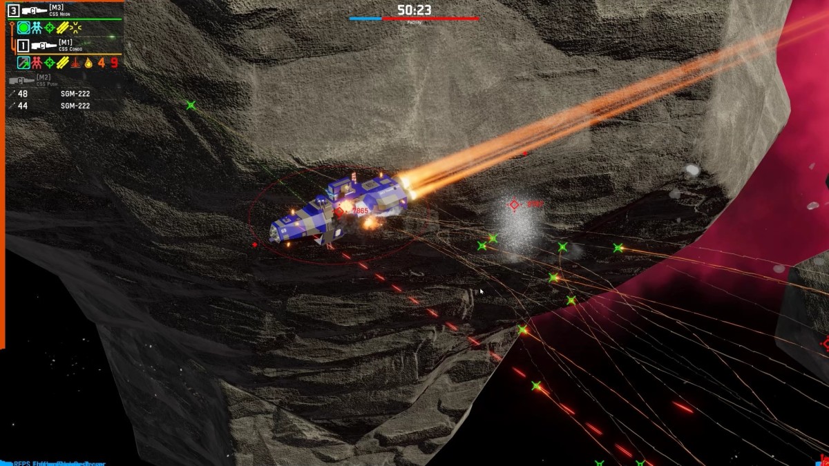 Nebulous: Fleet Command screenshot of a spaceship engaged in battle.