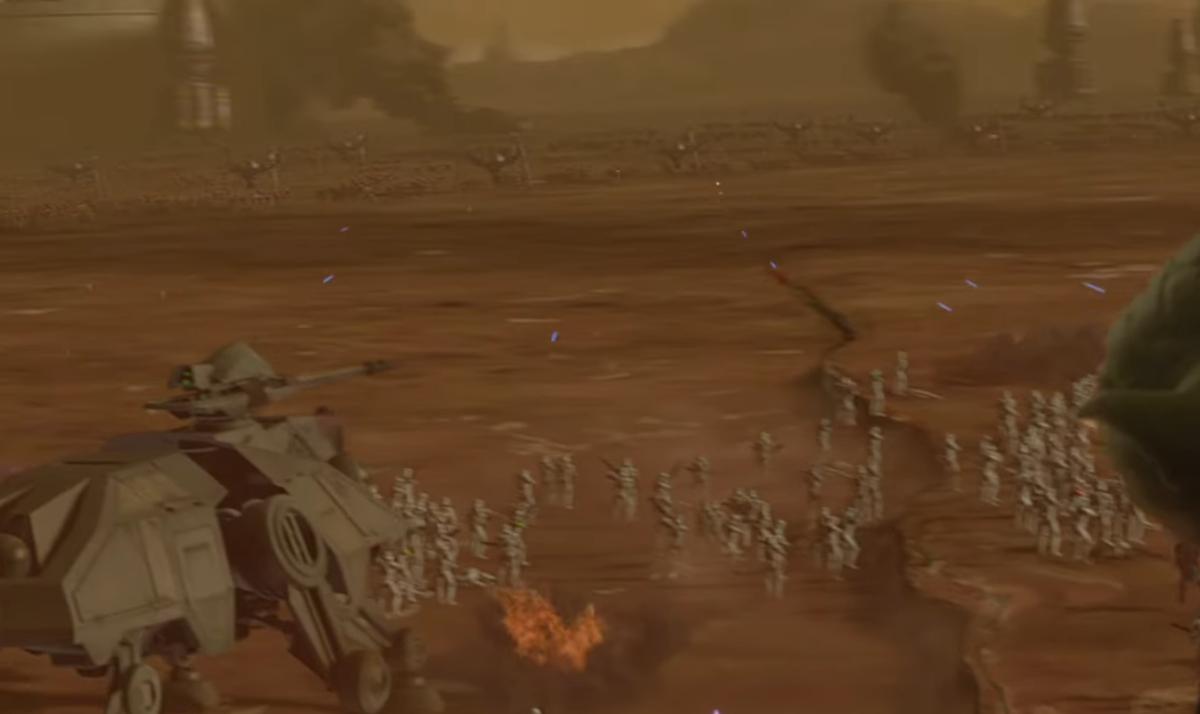 Screenshot from Star Wars Attack of the Clones' battle of Geonosis.