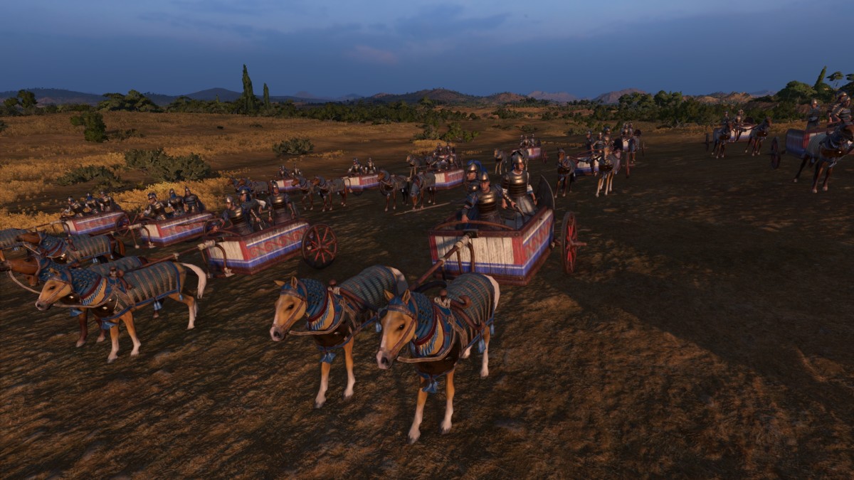 Total War: Pharaoh screenshot of Reinforced Hittite Chariots.