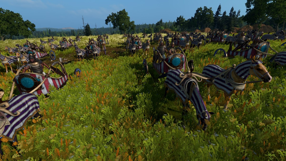 Total War: Pharaoh screenshot of Royal Chariot Companions.