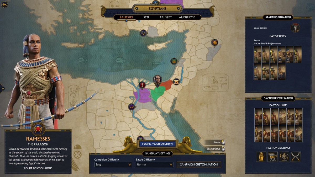Total War: Pharaoh Ramesses selection screen.