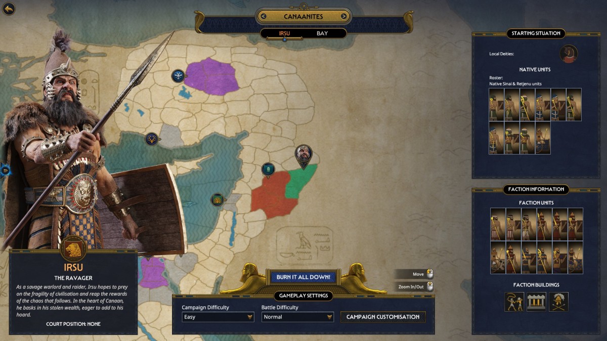 Total War: Pharaoh Irsu selection screen.