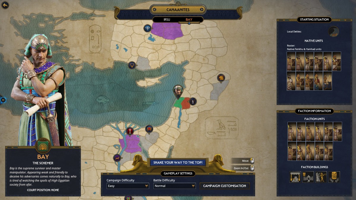 Total War: Pharaoh Bay selection screen.