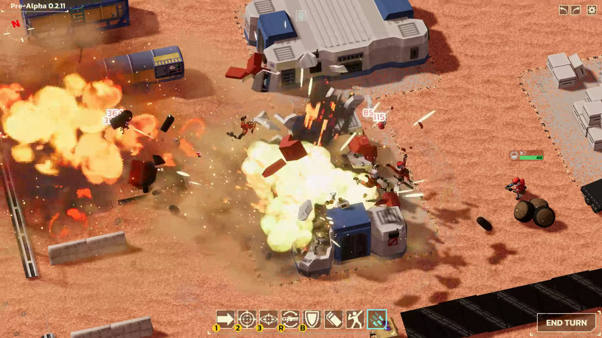 Mars Tactics screenshot of a building exploding.