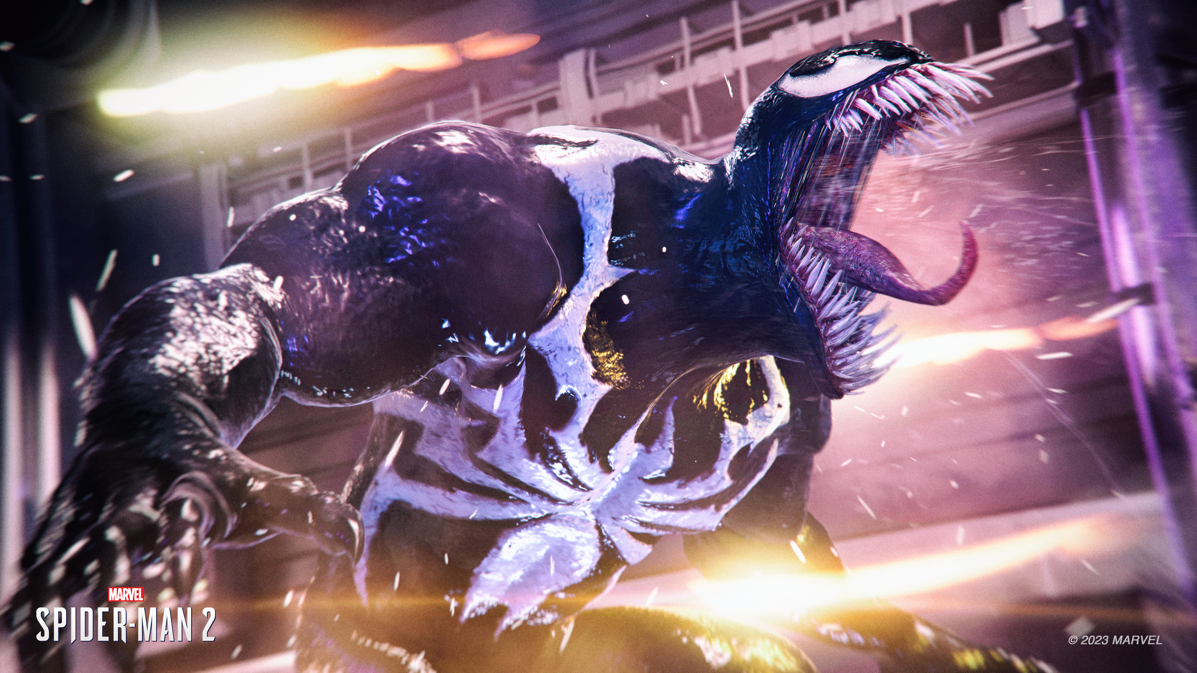 Venom screams and spittle flies out in Marvel's Spider-Man 2.