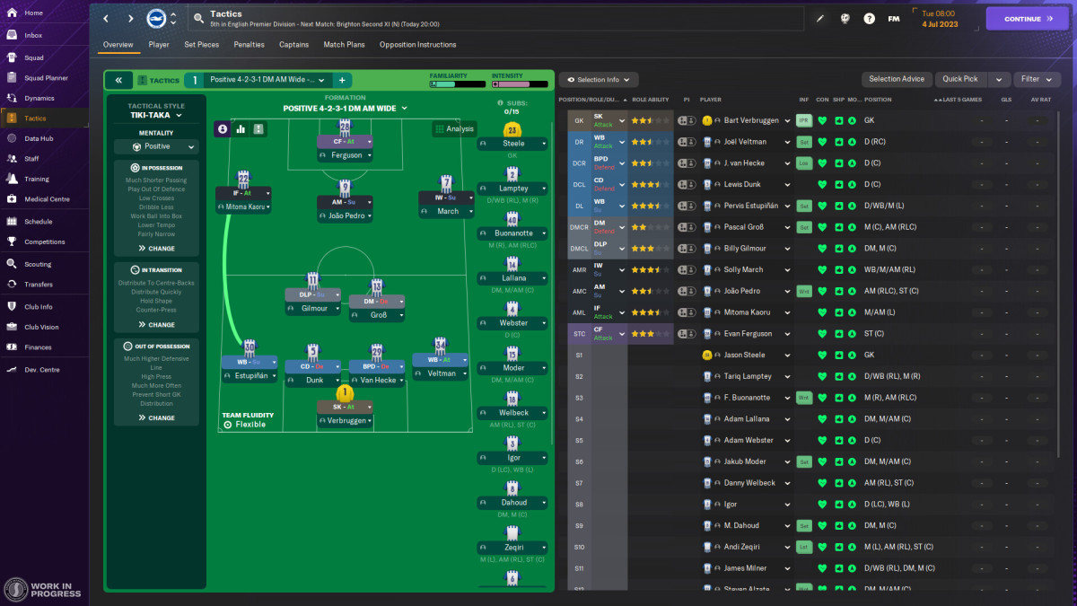The tactics screen in Football Manager 2024