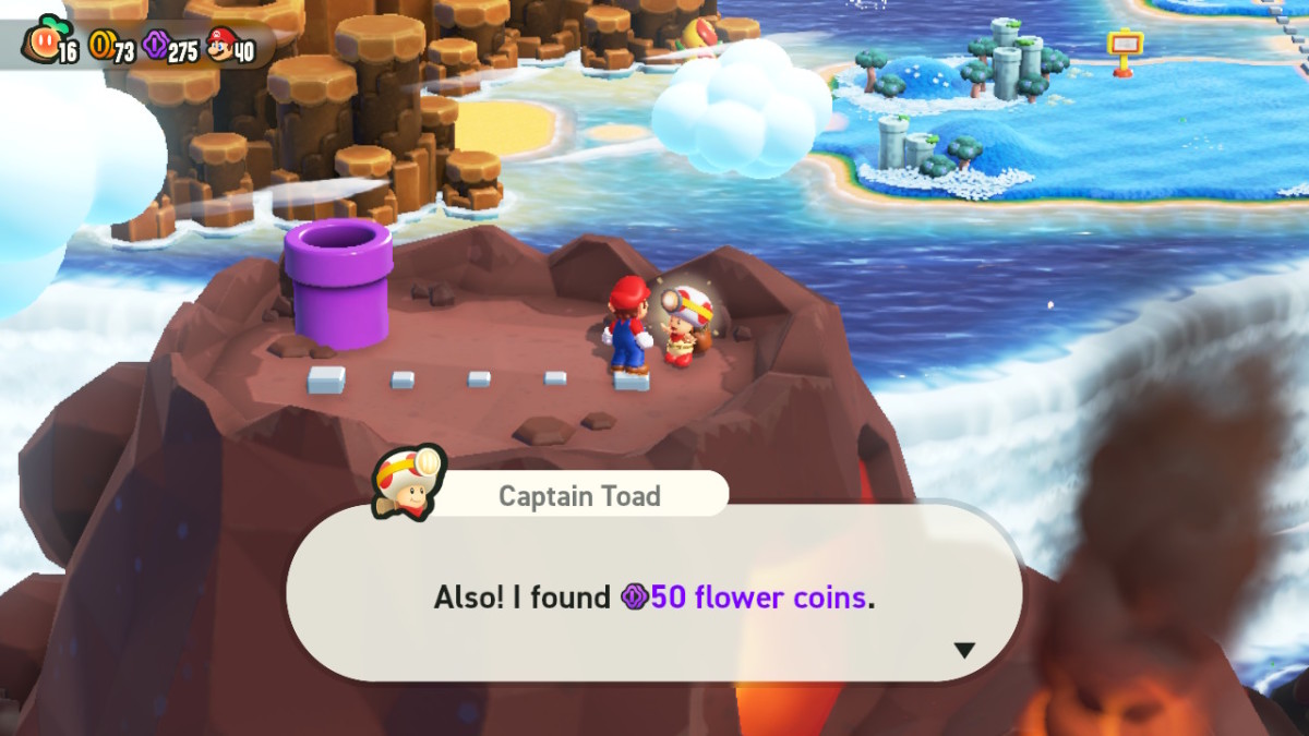 First Captain Toad location in Mario Wonder, atop a volcano.