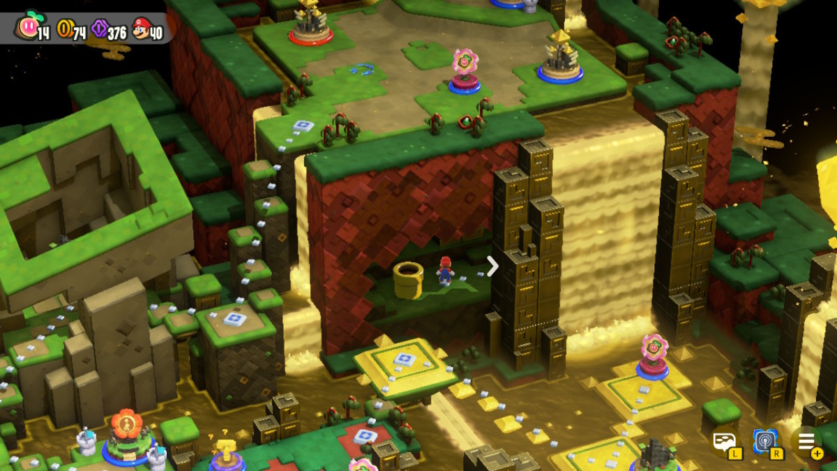 Captain Toad hiding behind a waterfall in World 3 of Super Mario Bros. Wonder.