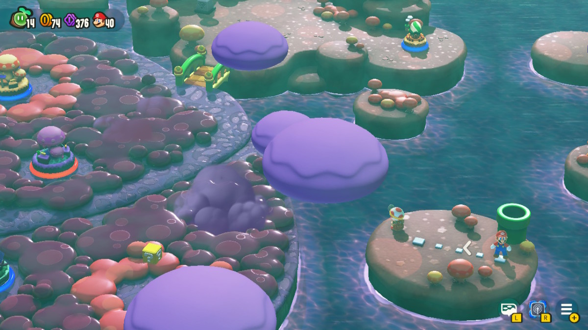 Captain Toad's hidden vantage point on an island next to World 5 in Super Mario Bros. Wonder.